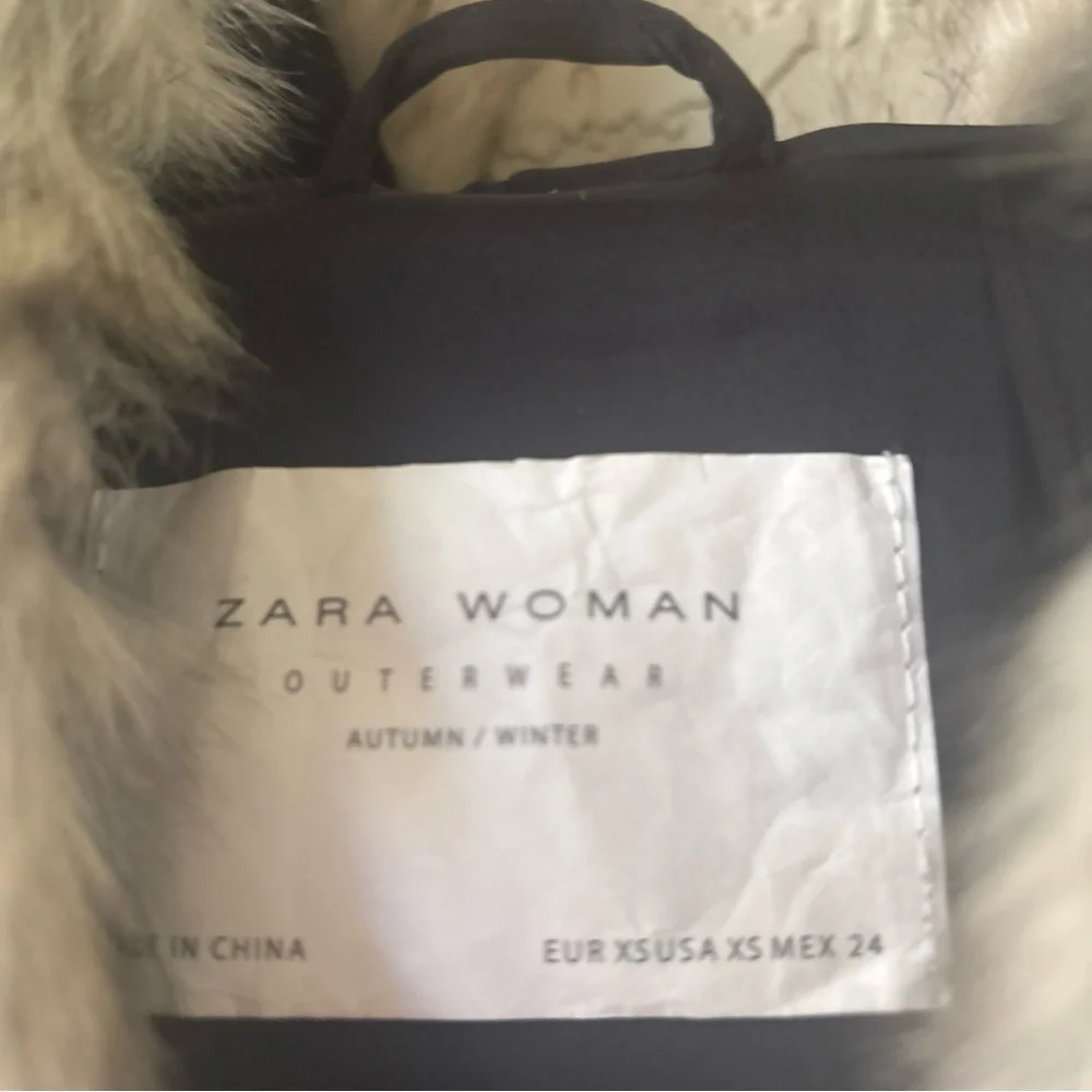 Zara Faux Fur Hooded Jacket Women’s XS Gray Taupe Plush Winter Coat - Picture 6 of 8